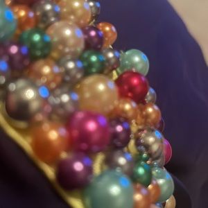 100% Silk - Multi Color Beaded Collar Venus Dress